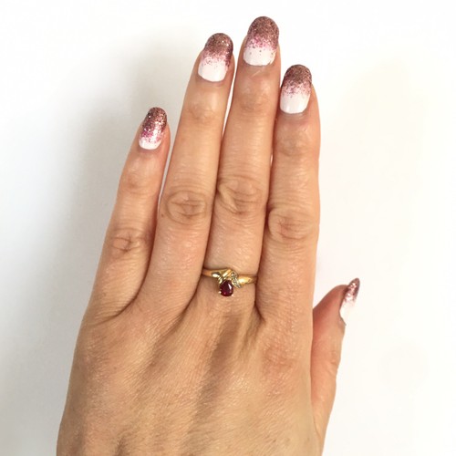Q11916, Neu 14k einfarbig Gelbgold Y/G echter Rubin Diamantring, Gr.-7 - Bild 10 von 12