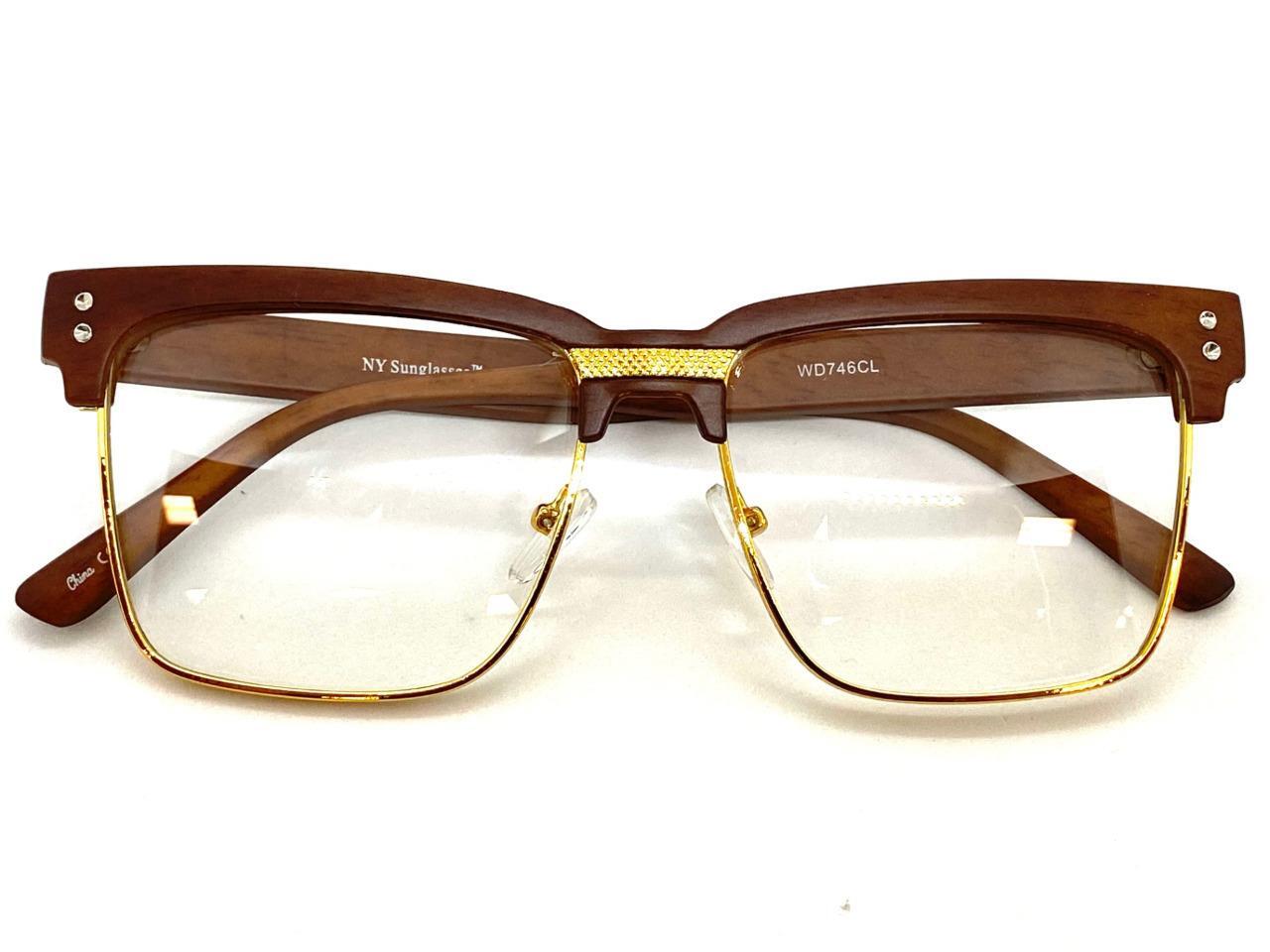 Gold Rimless Glasses Faux Wood Classy Retro Style Eyeglasses - Rimless Gold Frame With Faux Wood Temples, Clear Lens (Fashion, Non-RX) Retro Rimless - Foto 9