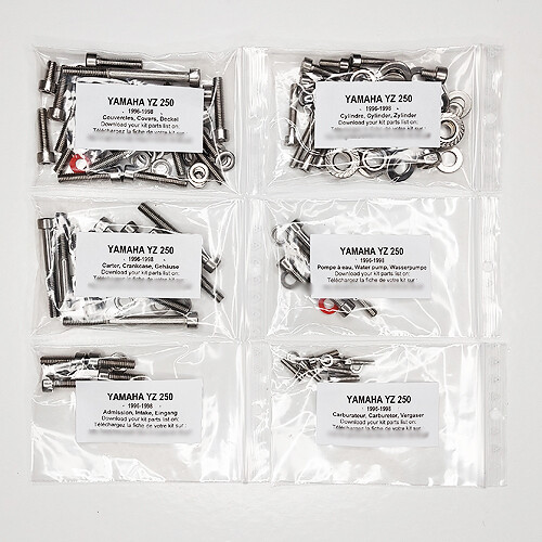 Kit visserie moteur YAMAHA YZ 250 inox idéal pour rouler dans la boue en cross YZ250 1997