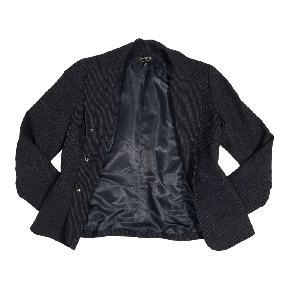 Chaqueta Blazer Signature by Larry Levine Mujer Mezcla Lana A Rayas Azul Talla 10 Foto 4 de 4