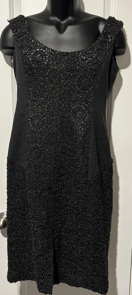 Vestido de Noche Bill Blass Negro Talla 10 Mezcla de Lana Lentejuelas Forrado con Bolsillos Foto 2 de 4