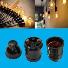 Black E27 Minimalist Pendant Socket Period Vintage Light Bulb Holder ES Lamp