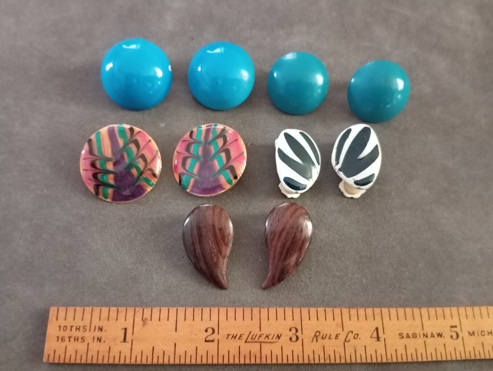 Vintage Clip On Screw Back Earrings Mixed Lot Enamel Lucite Rhinestone
