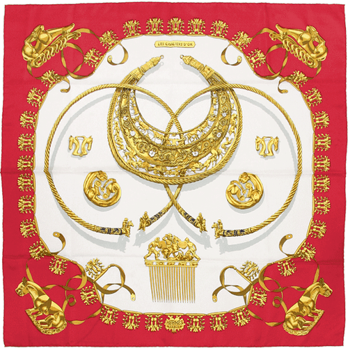 Hermes Schal CAVALIERS D'OR 90cm Seide Foulard Carre rot VLADIMIR RYBALTCHENKO - Bild 1 von 6