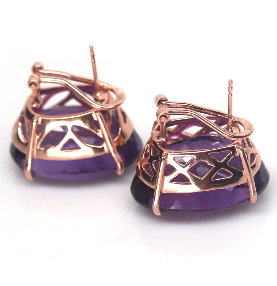 20CT Lab Created Amethyst Stud Earrings in 14K Rose Gold Over Women - Image 4 of 4