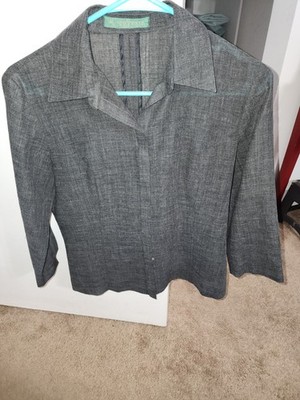 New Yorker Women's Gray Collared Button-Up Blouse XS Long Sleeve