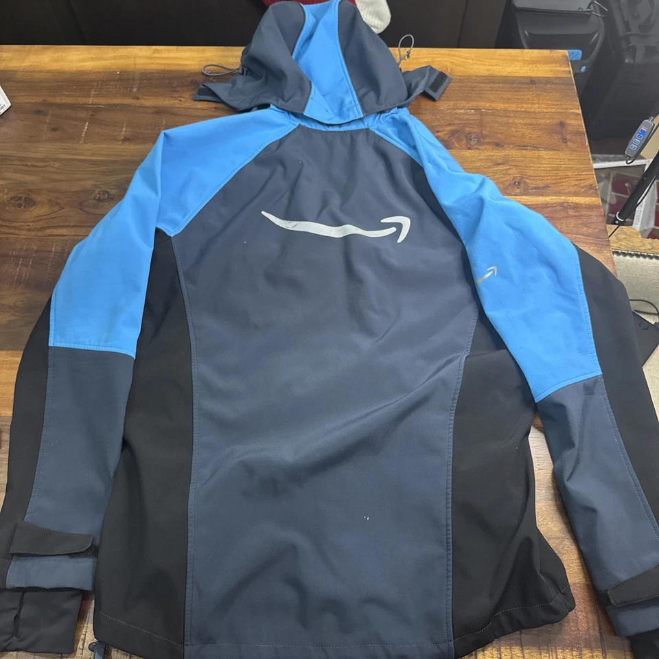 Jaqueta Amazon com capuz casca macia masculina X azul com zíper impermeável reflexiva - Imagem 3 de 4