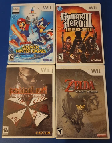 Four Wii Games - CIB tested working! Zelda, Resident Evil, Guitar Hero, Olympics