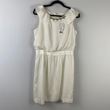 LOFT Dress Size 8 Ivory Sleeveless Rhinestone Embellished Neck