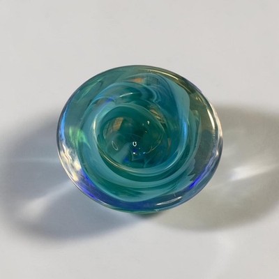 Kosta Boda Atoll Windlicht Anna Ehrner Swedish Art Glas Aqua Teal Swirl Heavy Crys