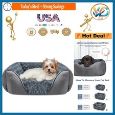 Small Orthopedic Washable Dog Bed Calming Faux Fur Suede Grey 20x19