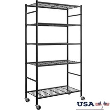5 Tier Metal Shelving Unit Heavy Duty Storage Adjustable Wheels & Feet New