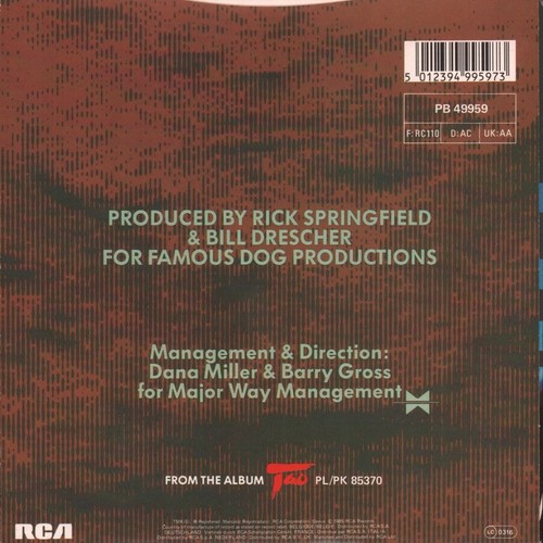 Rick Springfield State of the Heart 7" vinyl UK Rca 1985 pic sleeve has number - Bild 2 von 3