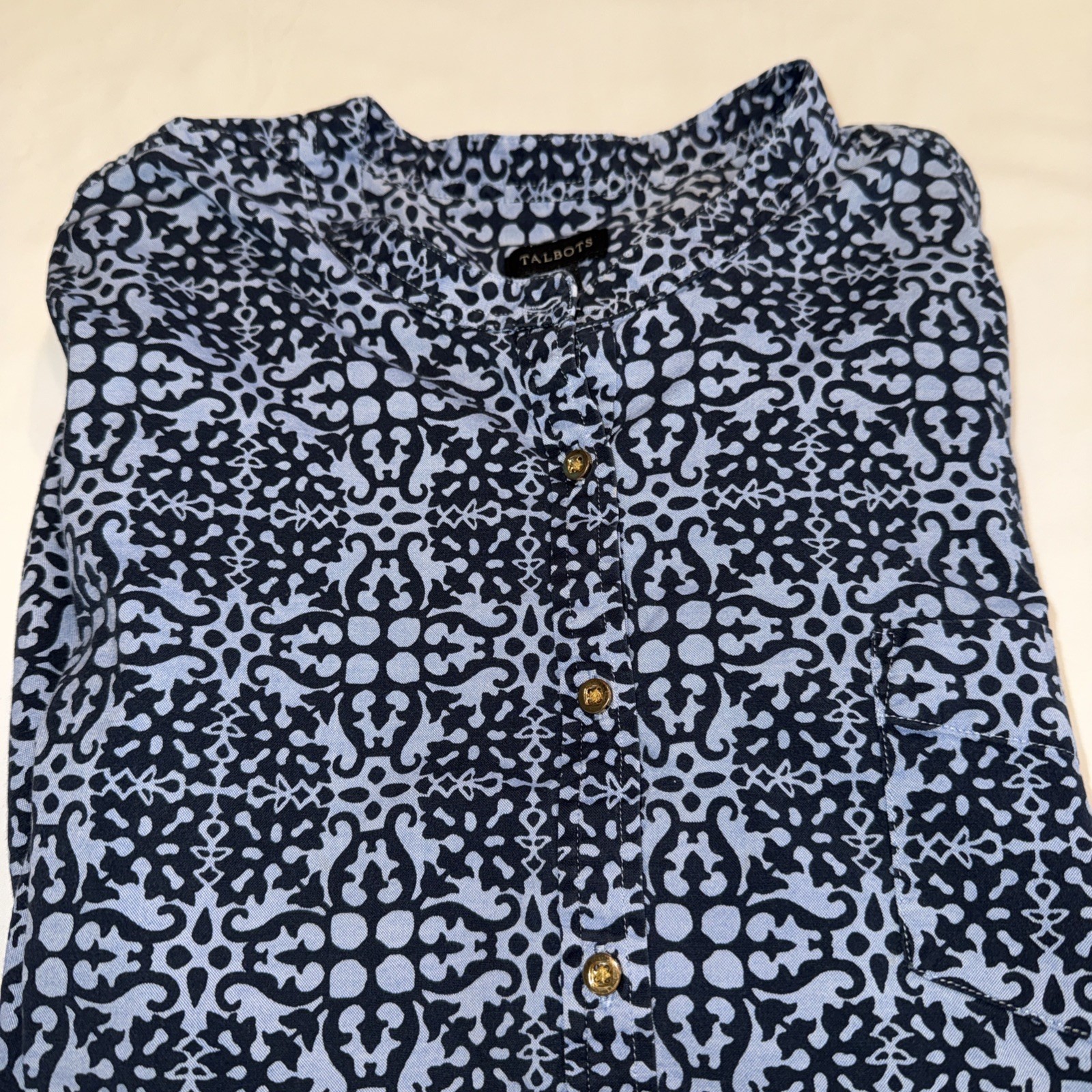 Talbots Damask Patterned Popover Blouse Mandarin … - image 16