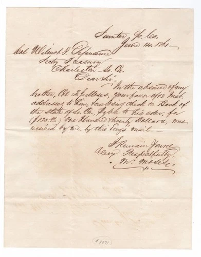 1861 Sumter South Carolina - Civil War Jewish Letter to Confederate Brig General
