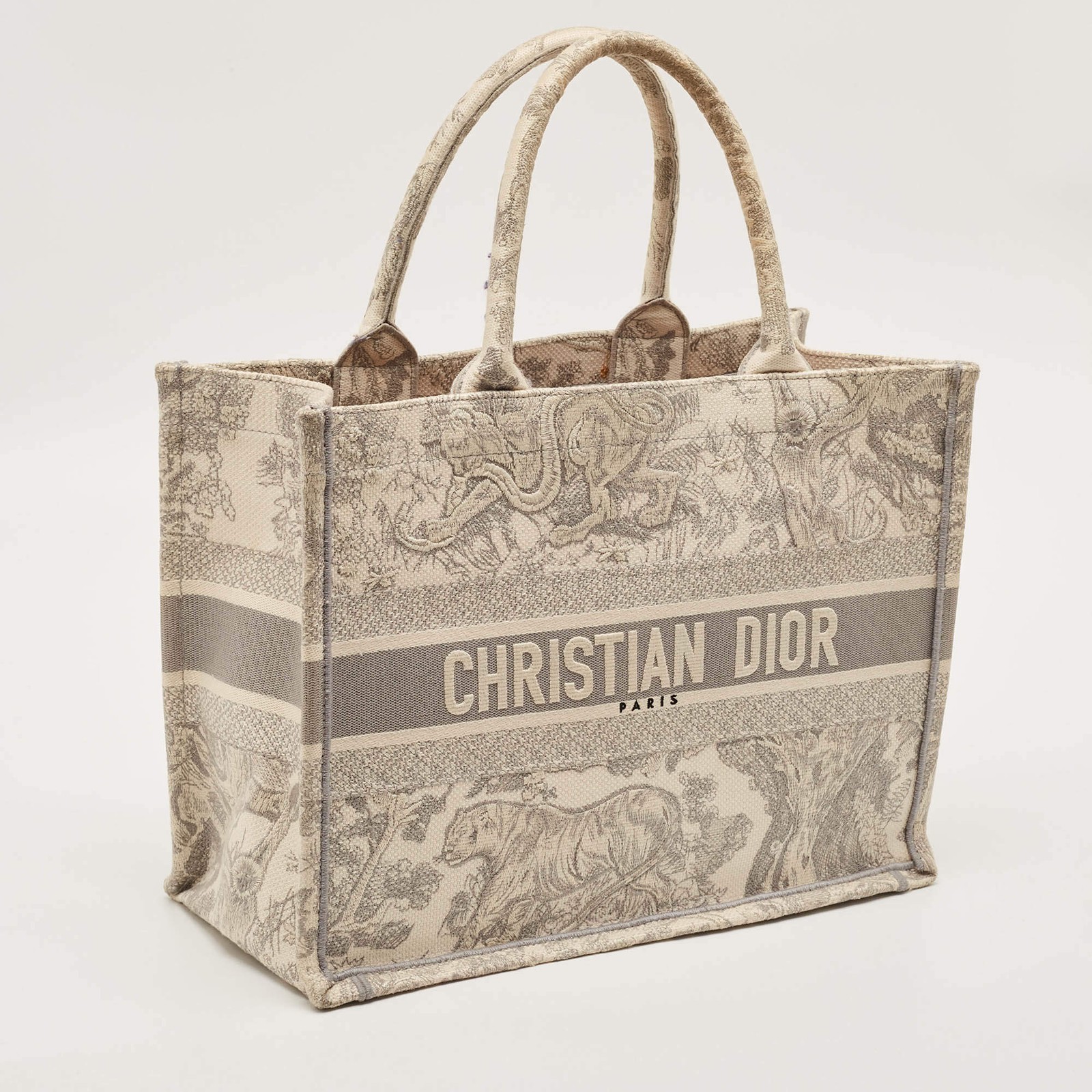 Dior Dioriviera Book Medium GreyWhite Embroidered Canvas Tote image 3
