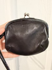 vintage Coach black leather kiss lock coin purse