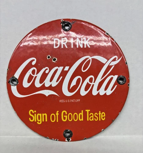 Vintage Round 5" Porcelain Coca Cola Soda Door Push Pull Enamel Metal Sign