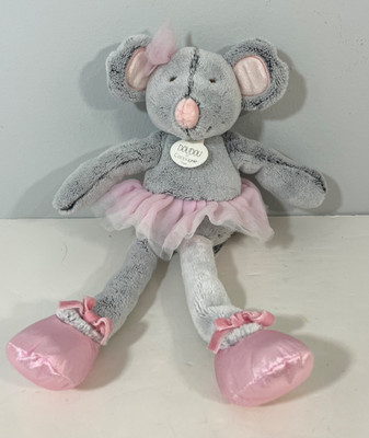 Doudou et Compagnie Mouse Ballerina Gray Pink Sewn Eyes Satin Trim