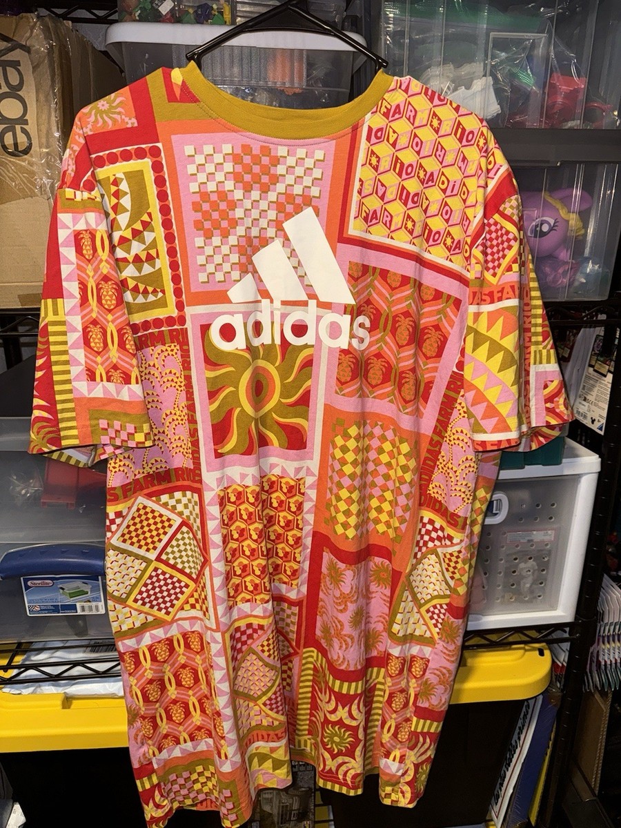 ADIDAS x FARM RIO Red Orange Kaleidoscope T-Shirt Dress - Large Street Wear  Boho | eBay