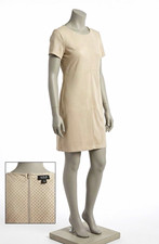 a.n.a Womens M Shift Dress Knee Beige Black Polka Dot Round Neck Zip Stretch