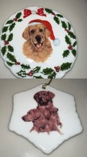Golden Retriever Porcelain Ornaments Set of 2 Festive Best Friends Holiday Decor