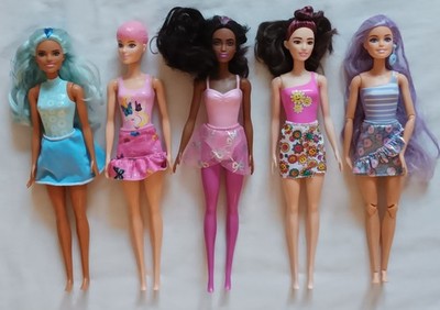 Mattel Lot of 5 Color Cutie Pop Reveal  Barbie Dolls  in Molded Swimsuits Skirts
