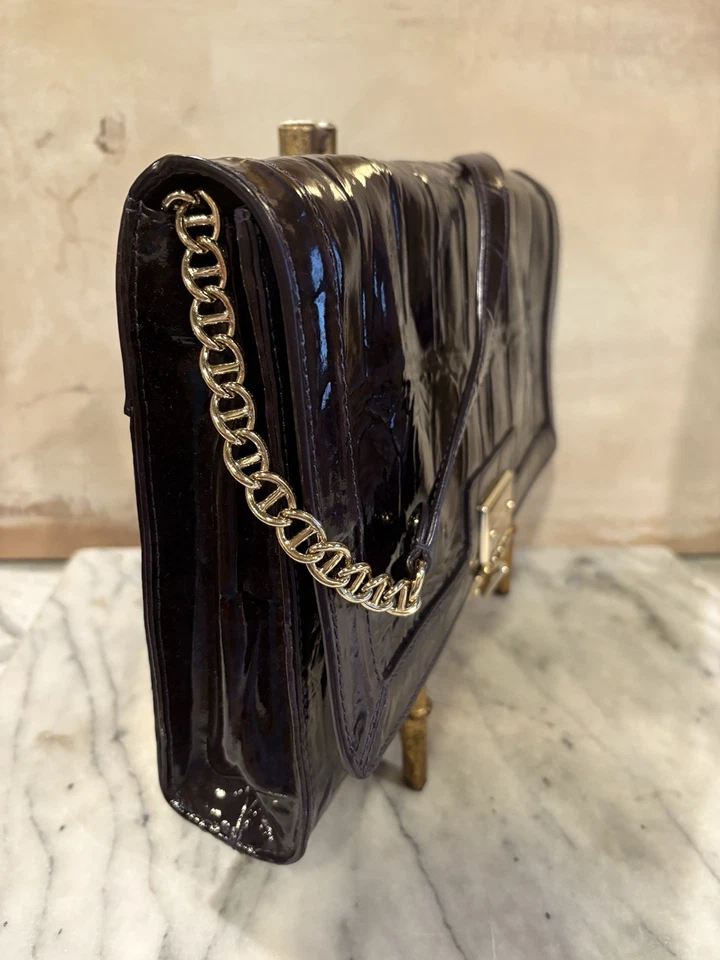 Винтажная сумка через плечо Kate Spade с тиснением узор аллигатор фиолетовая лакированная кожа - Изображение 3 из 4