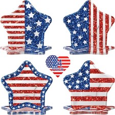 24 Pcs 4th of July Paper Plates - American Flag Patriotic Plate, Disposable Red