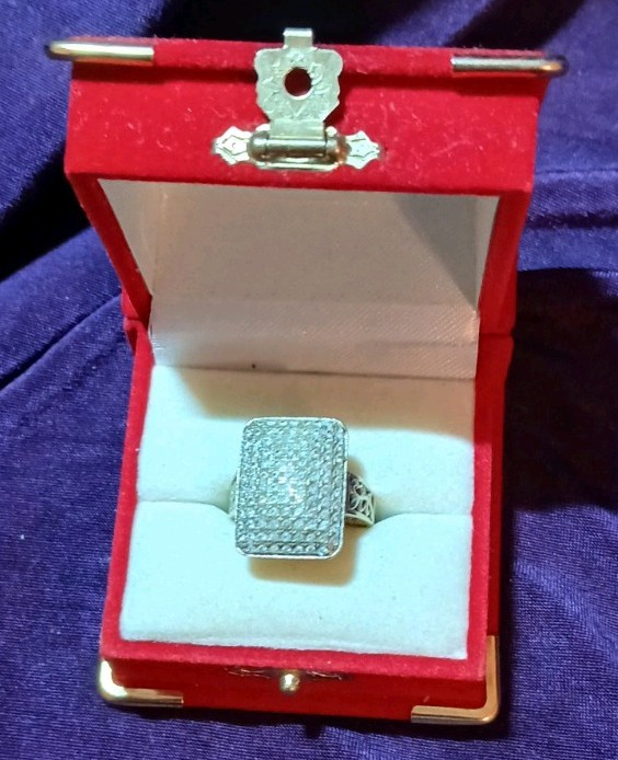 Dramatic art deco style shield ring with intricat… - image 1