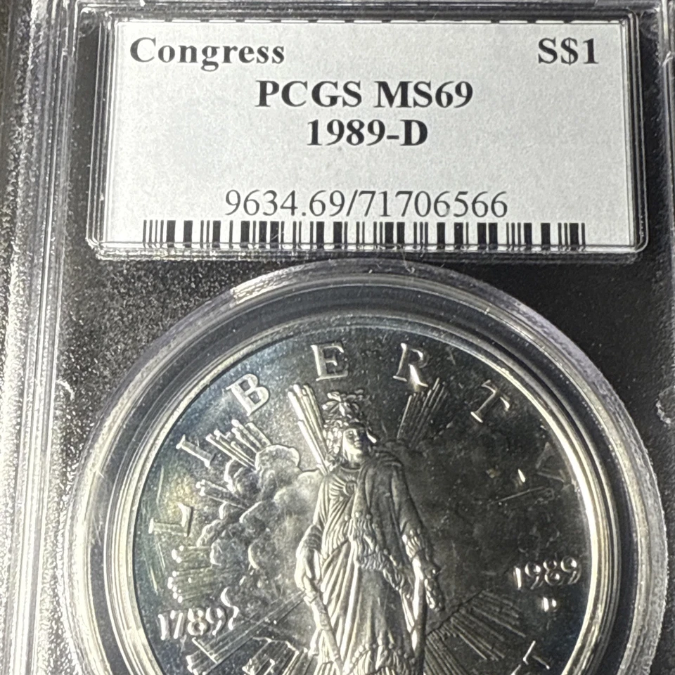 PCGS MA 69 1989-D CONGRESS COMMEMORATIVE SILVER DOLLAR $1 - A STUNNING COIN !! - Image 3 of 4