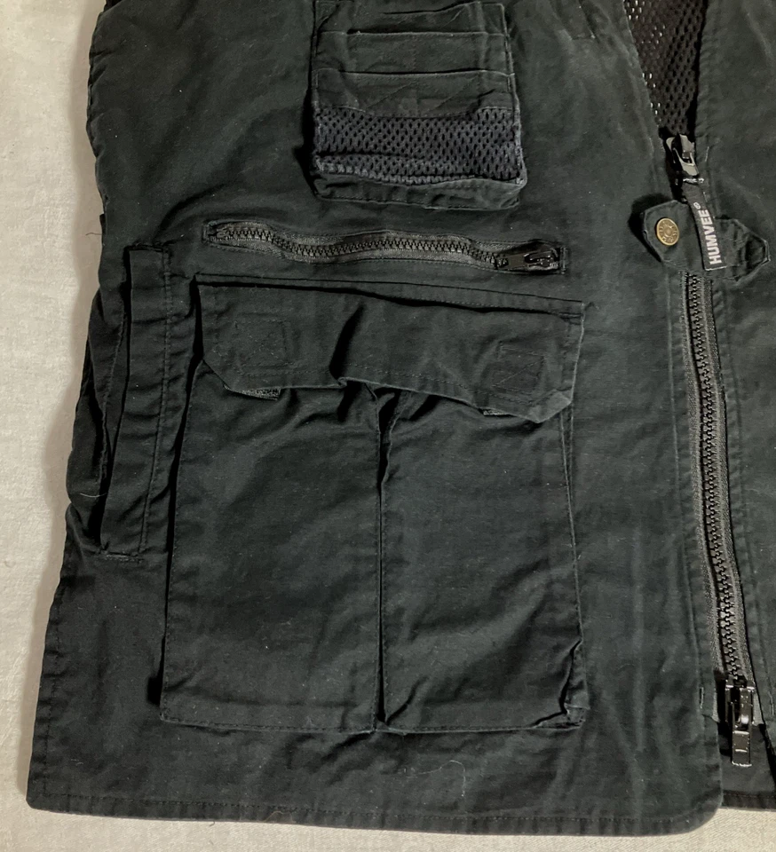 HUMVEE Utility Vest Mens XL Black Multi Pocket Fishing Safari Travel Tactical - Image 3 of 4
