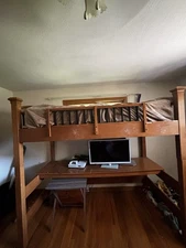 Loft Bed with Built-in Desk and Writing Board Wooden Loft Bed Frame