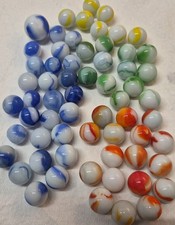 Lot Of 63 Vintage Toy Glass Marbles White With Swirls