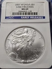 A 2007-W SILVER EAGLE $1 NGC MS69 EARLY RELEASE BURNISHED