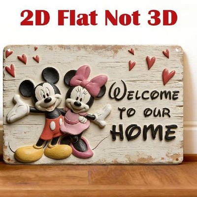Blechschild Mickey und Minnie Mouse Welcome Vintage Retro Metallschild TEL5062