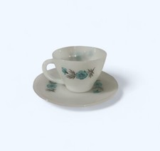 Vintage Fire King Bonnie Blue Carnation Flower Cup  Saucer Milk Glass