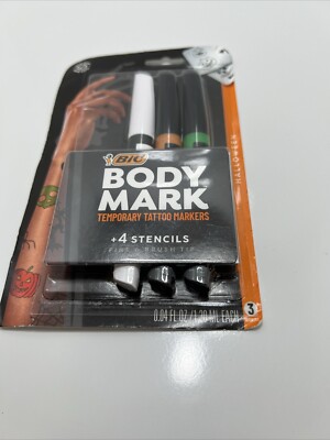 Bic Body Mark Temporary Tattoo Makers Halloween Washable 3 Markers Brand New