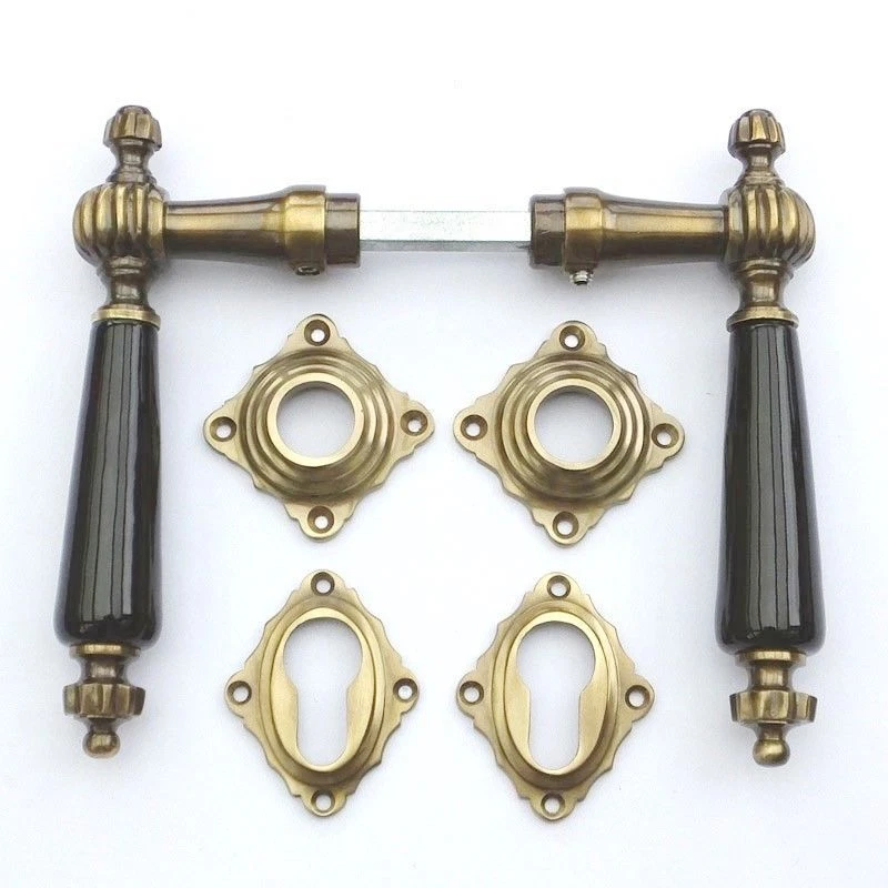 TUERKLINKEN-SHOP Gründerzeit Wohnungstürklinken / Haustürbeschlag PZ - Messing antik 17a-PZ-AS