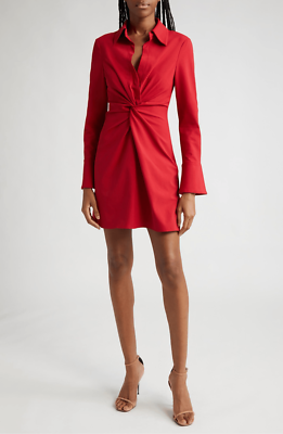 NWT Cinq a Sept Long Sleeve McKenna Knot-Front Shirtdress Warm Cranberry  Size 2 | eBay