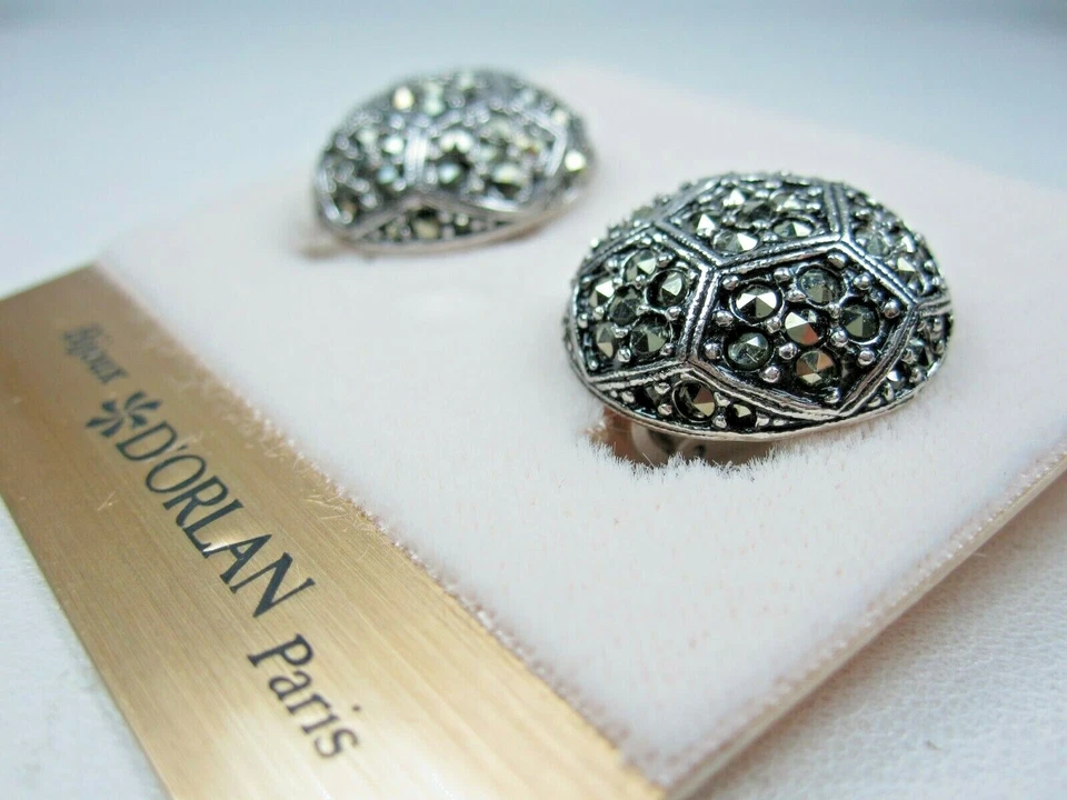 D'Orlan Rhodium Plated Pierced Earrings with Marcasite Stones 1731 - Image 3 of 4