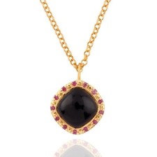 18K Gold Plated Ruby Black Onyx 925 Sterling Silver Pendant Necklace Jewelry