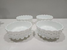 FENTON WHITE MILK GLASS HOBNAIL BOWL CANDLE HOLDERS  4 PC Lot  PERFECT 