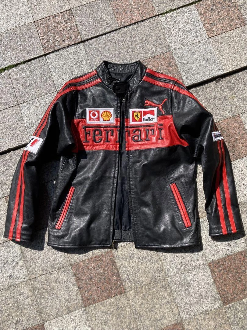 Vintage Ferrari F1 Racing Leather Jacket Riders Men Size S Black Red Logo  used