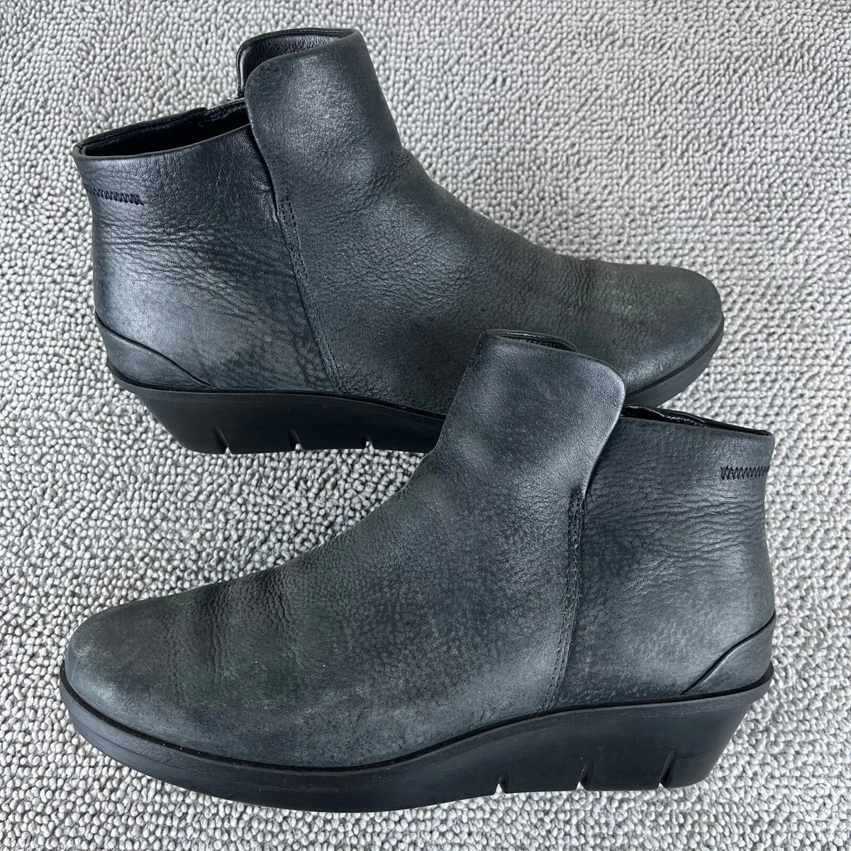 Ecco Skyler Wedge Black Leather Ankle Boots Women s Size 7 EU 38