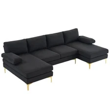 Contemporary U Shaped Sectional Double Chaise Sofa Set Couches Living Room