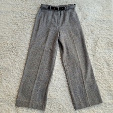 VTG Bobbie Brooks Belted Black Herringbone Wide Leg Trousers 27 X 28 Union Made