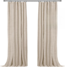 108" Full Blackout Curtains Set, Thermal Insulated Faux Linen, 2 Panels Oatmeal