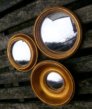 SET 3 ANTIQUE DESIGN GOLD PORTHOLE CONVEX WITCHES SHOP KEEPERS FISHEYE MIRROR