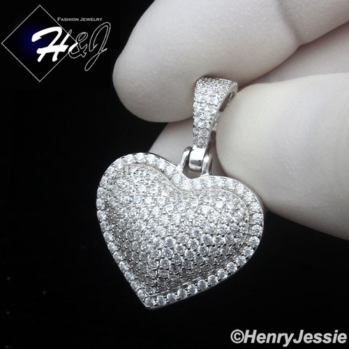 925 STERLING SILVER ICY BLING CZ GOLD PLATED/SILVER 3D DOUBLE HEART PENDANT*P463 - Picture 2 of 10